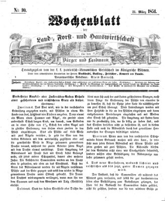 Wochenblatt der Land-, Forst- und Hauswirthschaft für den Bürger und Landmann Freitag 21. März 1851