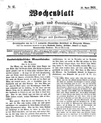 Wochenblatt der Land-, Forst- und Hauswirthschaft für den Bürger und Landmann Freitag 25. April 1851