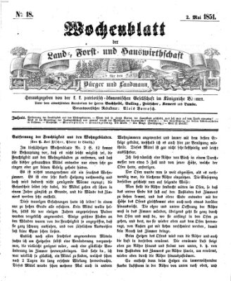 Wochenblatt der Land-, Forst- und Hauswirthschaft für den Bürger und Landmann Freitag 2. Mai 1851