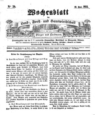 Wochenblatt der Land-, Forst- und Hauswirthschaft für den Bürger und Landmann Freitag 20. Juni 1851