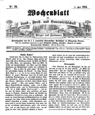 Wochenblatt der Land-, Forst- und Hauswirthschaft für den Bürger und Landmann Freitag 11. Juli 1851