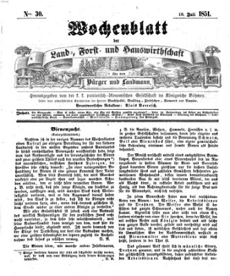 Wochenblatt der Land-, Forst- und Hauswirthschaft für den Bürger und Landmann Freitag 18. Juli 1851