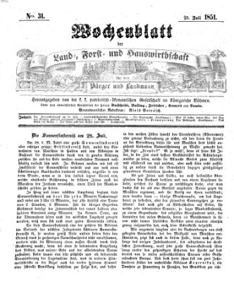 Wochenblatt der Land-, Forst- und Hauswirthschaft für den Bürger und Landmann Freitag 25. Juli 1851