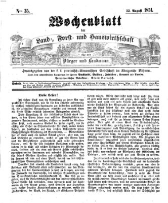 Wochenblatt der Land-, Forst- und Hauswirthschaft für den Bürger und Landmann Freitag 22. August 1851