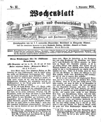 Wochenblatt der Land-, Forst- und Hauswirthschaft für den Bürger und Landmann Freitag 5. September 1851