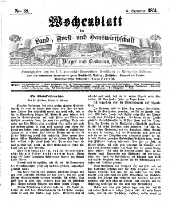 Wochenblatt der Land-, Forst- und Hauswirthschaft für den Bürger und Landmann Freitag 5. September 1851