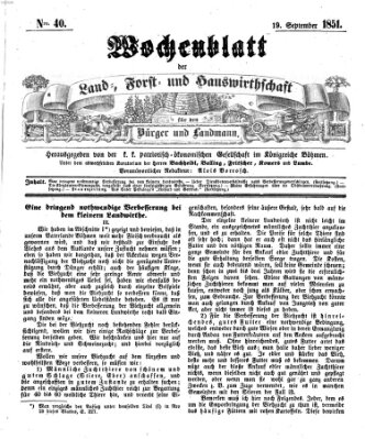 Wochenblatt der Land-, Forst- und Hauswirthschaft für den Bürger und Landmann Freitag 19. September 1851