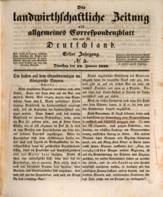 Die landwirthschaftliche Zeitung als allgemeines Correspondenzblatt von und für Deutschland Dienstag 29. Januar 1839