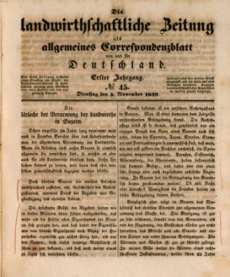 Die landwirthschaftliche Zeitung als allgemeines Correspondenzblatt von und für Deutschland Dienstag 5. November 1839