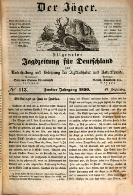 Der Jäger Samstag 19. September 1840