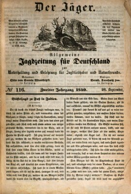 Der Jäger Samstag 26. September 1840