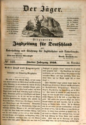 Der Jäger Samstag 14. November 1840