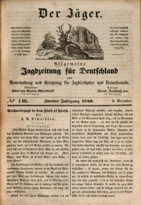 Der Jäger Samstag 5. Dezember 1840