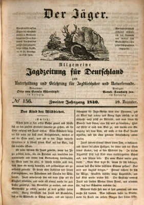 Der Jäger Dienstag 29. Dezember 1840