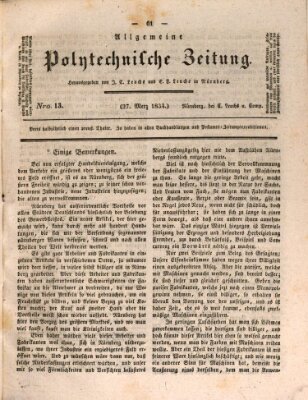 Allgemeine polytechnische Zeitung (Allgemeine Handlungs-Zeitung) Donnerstag 27. März 1834