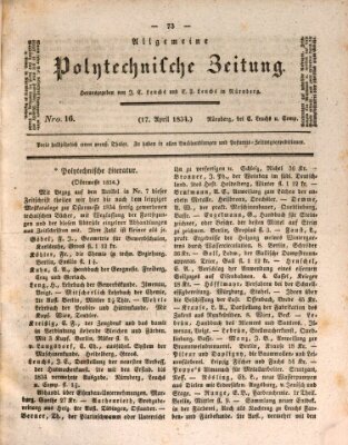 Allgemeine polytechnische Zeitung (Allgemeine Handlungs-Zeitung) Donnerstag 17. April 1834