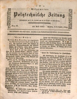 Allgemeine polytechnische Zeitung (Allgemeine Handlungs-Zeitung) Donnerstag 24. April 1834