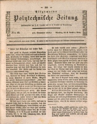 Allgemeine polytechnische Zeitung (Allgemeine Handlungs-Zeitung) Donnerstag 13. November 1834