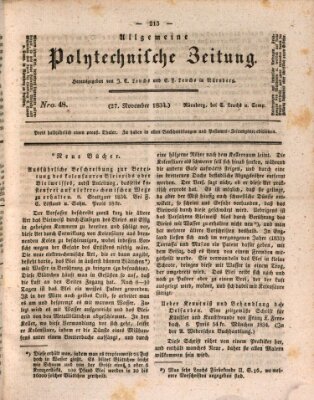 Allgemeine polytechnische Zeitung (Allgemeine Handlungs-Zeitung) Donnerstag 27. November 1834