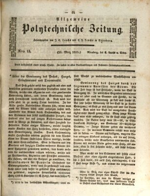 Allgemeine polytechnische Zeitung (Allgemeine Handlungs-Zeitung) Donnerstag 26. März 1835