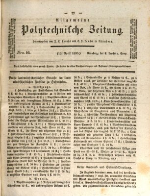 Allgemeine polytechnische Zeitung (Allgemeine Handlungs-Zeitung) Donnerstag 16. April 1835