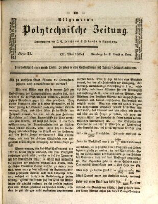 Allgemeine polytechnische Zeitung (Allgemeine Handlungs-Zeitung) Donnerstag 21. Mai 1835