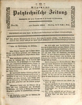 Allgemeine polytechnische Zeitung (Allgemeine Handlungs-Zeitung) Donnerstag 24. Dezember 1835