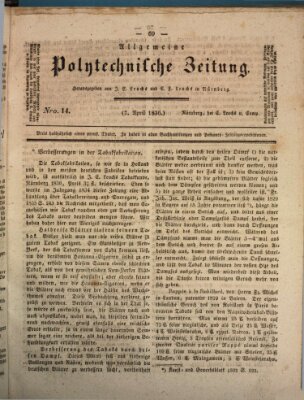 Allgemeine polytechnische Zeitung (Allgemeine Handlungs-Zeitung) Donnerstag 7. April 1836