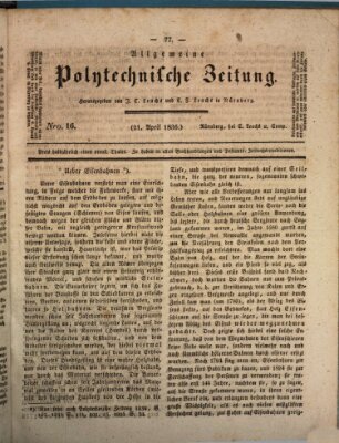 Allgemeine polytechnische Zeitung (Allgemeine Handlungs-Zeitung) Donnerstag 21. April 1836