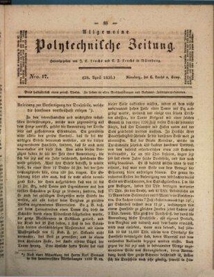 Allgemeine polytechnische Zeitung (Allgemeine Handlungs-Zeitung) Donnerstag 28. April 1836