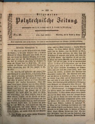 Allgemeine polytechnische Zeitung (Allgemeine Handlungs-Zeitung) Donnerstag 14. Juli 1836