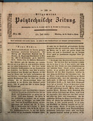 Allgemeine polytechnische Zeitung (Allgemeine Handlungs-Zeitung) Donnerstag 21. Juli 1836