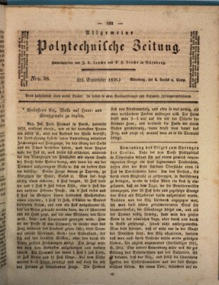 Allgemeine polytechnische Zeitung (Allgemeine Handlungs-Zeitung) Donnerstag 22. September 1836