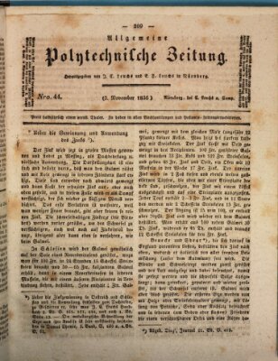 Allgemeine polytechnische Zeitung (Allgemeine Handlungs-Zeitung) Donnerstag 3. November 1836