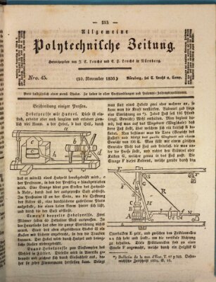 Allgemeine polytechnische Zeitung (Allgemeine Handlungs-Zeitung) Donnerstag 10. November 1836