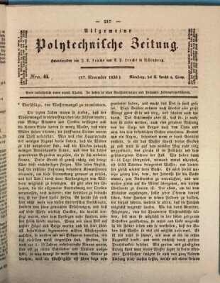 Allgemeine polytechnische Zeitung (Allgemeine Handlungs-Zeitung) Donnerstag 17. November 1836