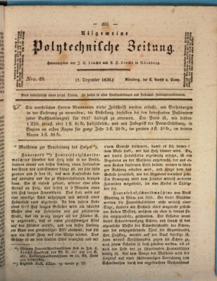 Allgemeine polytechnische Zeitung (Allgemeine Handlungs-Zeitung) Donnerstag 1. Dezember 1836