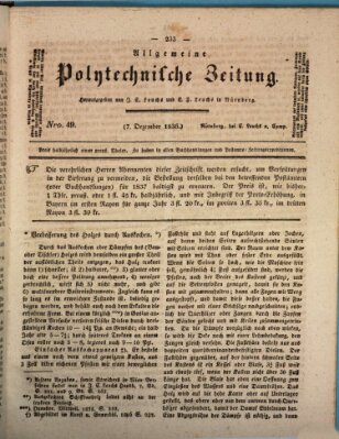 Allgemeine polytechnische Zeitung (Allgemeine Handlungs-Zeitung) Mittwoch 7. Dezember 1836