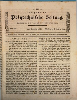 Allgemeine polytechnische Zeitung (Allgemeine Handlungs-Zeitung) Donnerstag 29. Dezember 1836