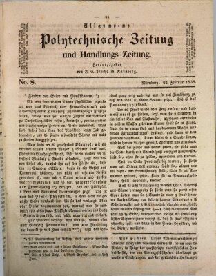 Allgemeine polytechnische Zeitung und Handlungs-Zeitung (Allgemeine Handlungs-Zeitung) Donnerstag 22. Februar 1838