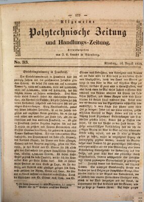 Allgemeine polytechnische Zeitung und Handlungs-Zeitung (Allgemeine Handlungs-Zeitung) Donnerstag 16. August 1838