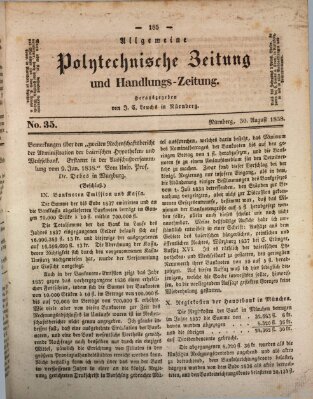 Allgemeine polytechnische Zeitung und Handlungs-Zeitung (Allgemeine Handlungs-Zeitung) Donnerstag 30. August 1838