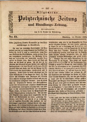 Allgemeine polytechnische Zeitung und Handlungs-Zeitung (Allgemeine Handlungs-Zeitung) Donnerstag 11. Oktober 1838