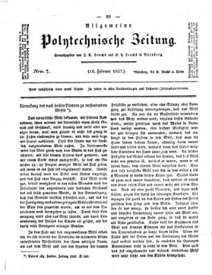 Allgemeine polytechnische Zeitung (Allgemeine Handlungs-Zeitung) Donnerstag 16. Februar 1837