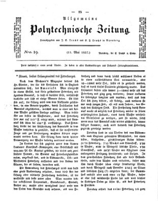 Allgemeine polytechnische Zeitung (Allgemeine Handlungs-Zeitung) Donnerstag 11. Mai 1837