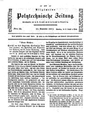 Allgemeine polytechnische Zeitung (Allgemeine Handlungs-Zeitung) Donnerstag 21. September 1837