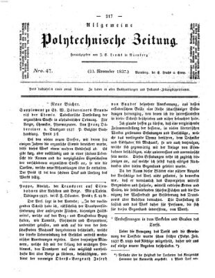 Allgemeine polytechnische Zeitung (Allgemeine Handlungs-Zeitung) Donnerstag 23. November 1837