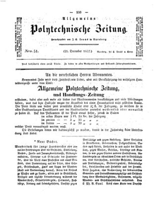 Allgemeine polytechnische Zeitung (Allgemeine Handlungs-Zeitung) Donnerstag 21. Dezember 1837