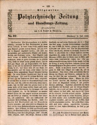 Allgemeine polytechnische Zeitung und Handlungs-Zeitung (Allgemeine Handlungs-Zeitung) Donnerstag 4. Juli 1839