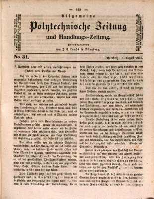 Allgemeine polytechnische Zeitung und Handlungs-Zeitung (Allgemeine Handlungs-Zeitung) Donnerstag 1. August 1839